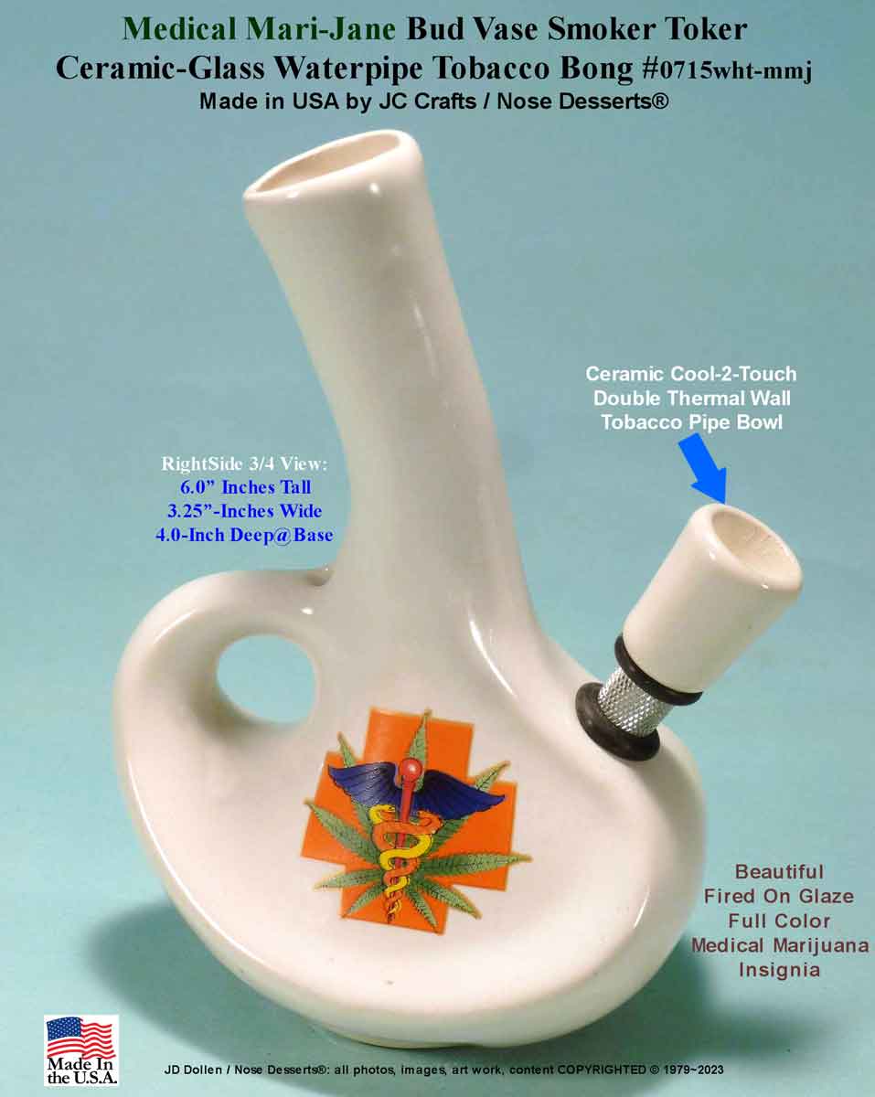 #0715: Classic Vintage Reproduction, Laid Back Bud Vase with “Medical Leaf” Killer Toker Ceramic Glass Water Pipe Tobacco Hookah Bong - FREE SHIPPING!