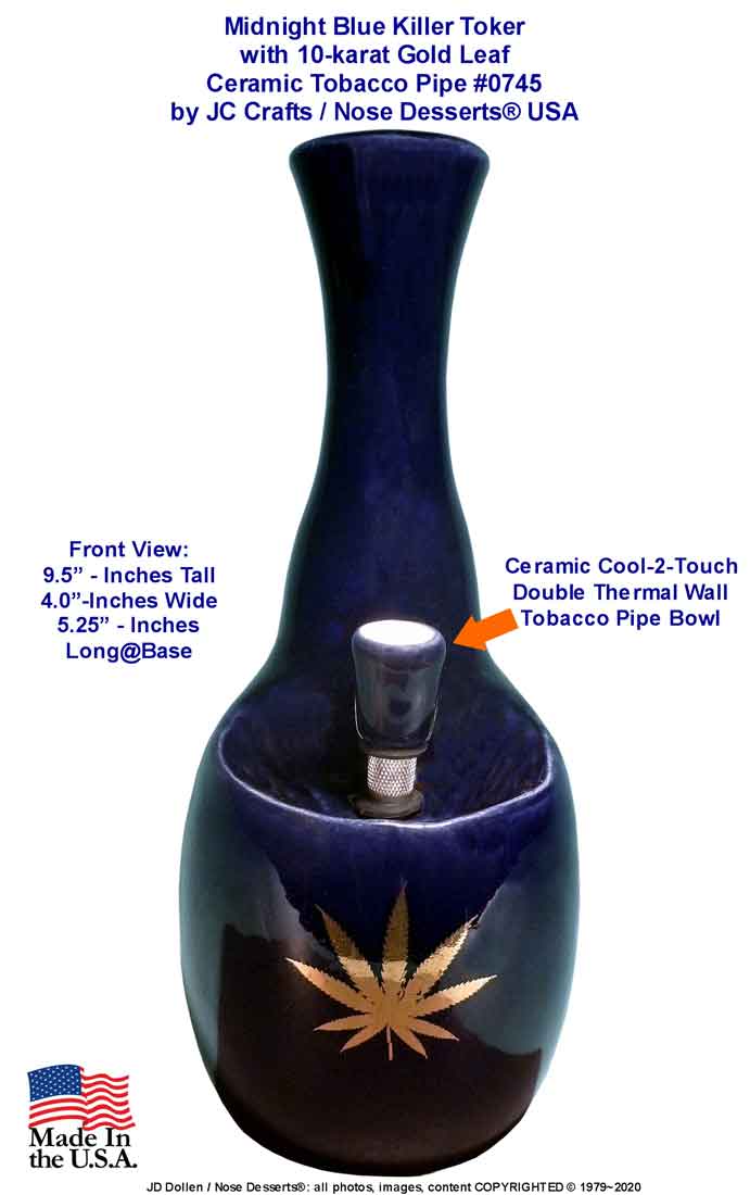 #0745: Classic Vintage 1970's Reproduction, "Toke International Style" Old School, Big Hit - KILLER - Tobacco Bong Waterpipe, Metallic Gold Leaf Fired-On Design, Ceramic Glass - FREE SHIPPING!