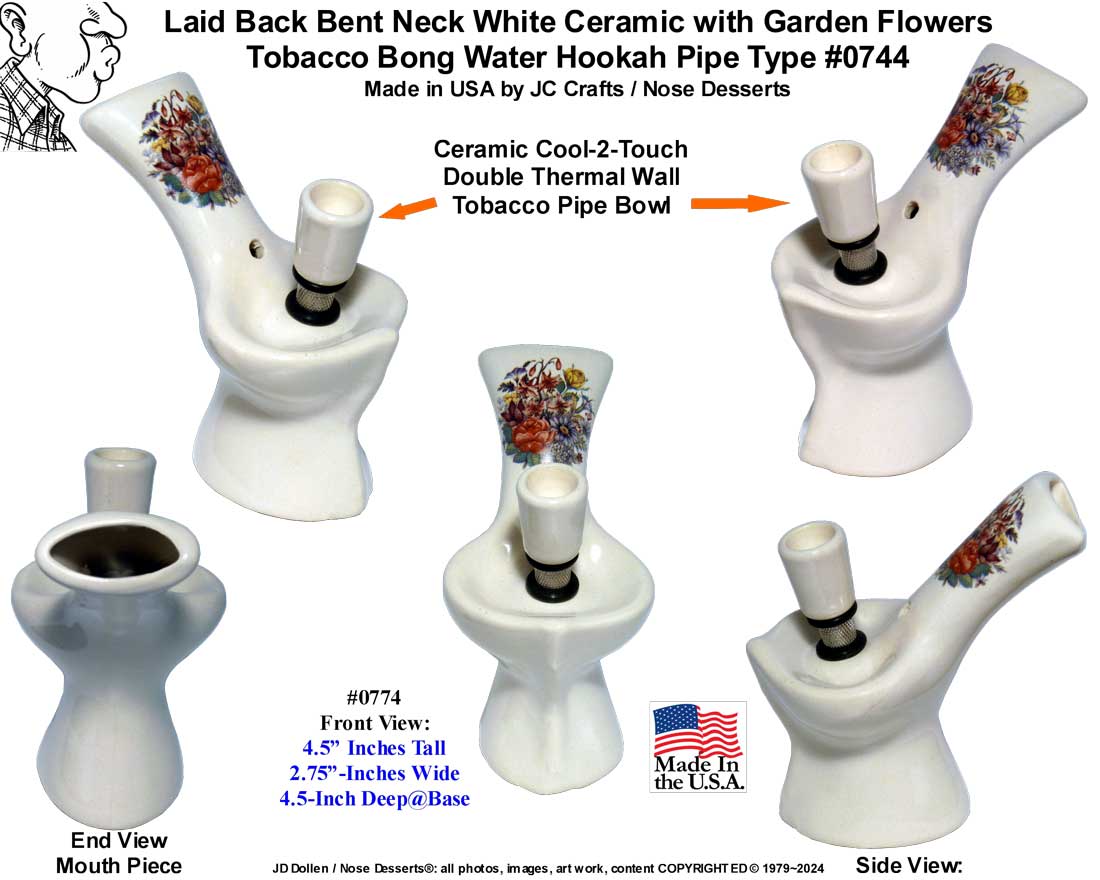 #0774: Classic Vintage 1970's Reproduction, Personal Smoker, Tobacco Bong Water Pipe Hookah Ceramic Glass #0774 Series - FREE SHIPPING!