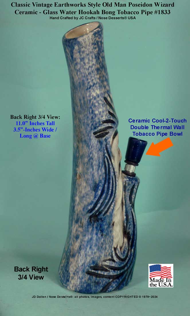 Classic Vintage Earthworks Old Man Wizard Poseidon Blue Ceramic Tobacco Bong Water Pipe