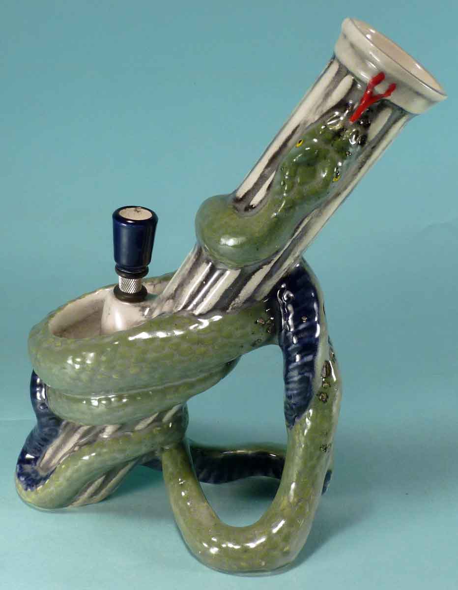 #1841: Classic Vintage 1970's Reproduction,Twin Dragon Serpents Ceramic Glass Tobacco Bong Rumph Water Pipe, USA FREE SHIPPING!