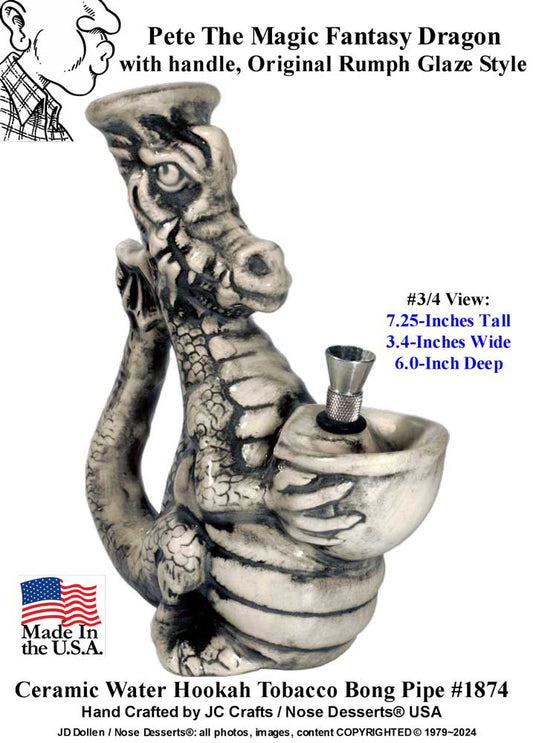 Classic Vintage Reproduction of Pete Magic Dragon, Ceramic Rumph Style Water Hookah Tobacco Bong Pipe - FREE SHIPPING!