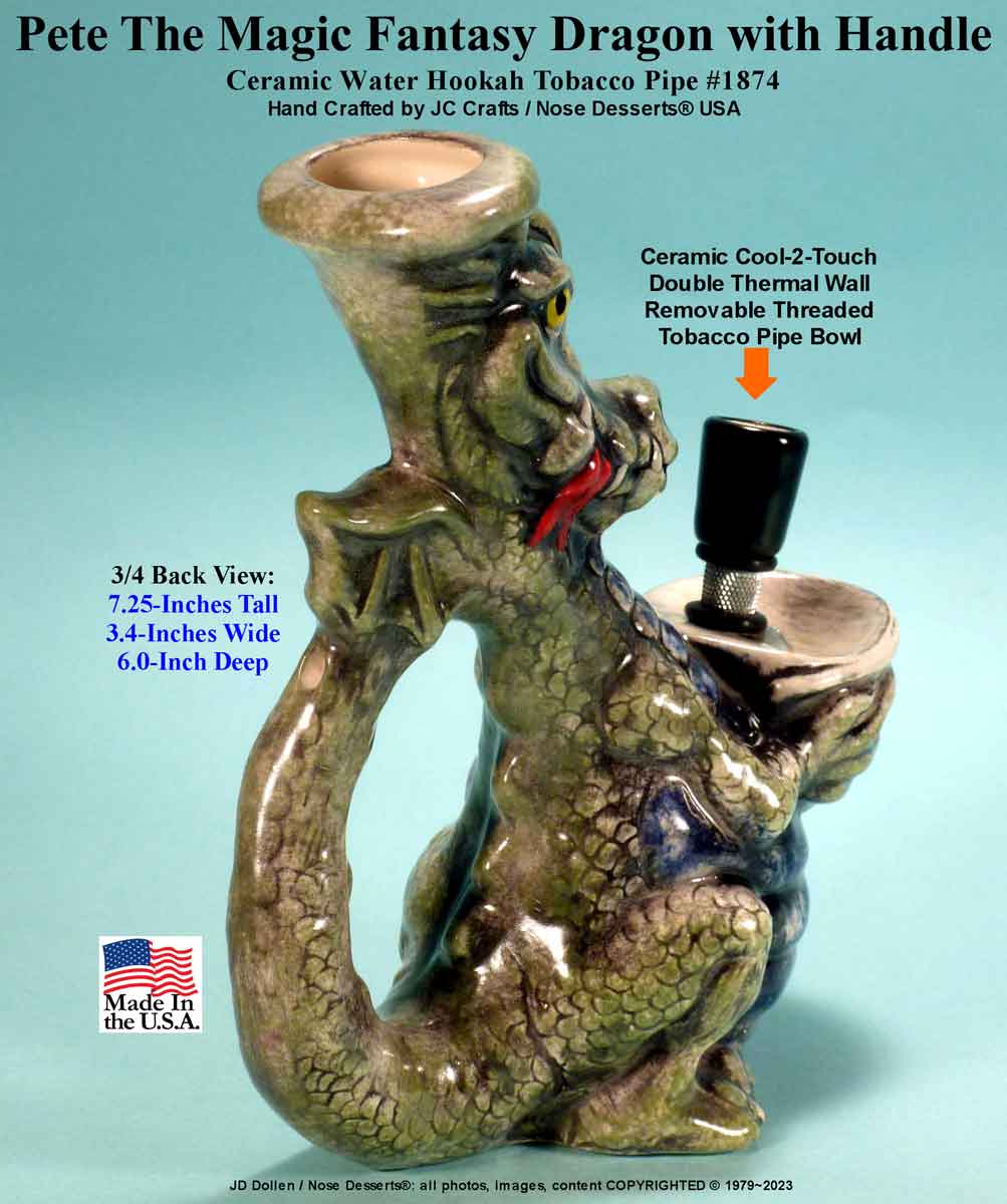 Classic Vintage Reproduction of Pete Magic Dragon, Full Color, Ceramic Rumph Style Water Hookah Tobacco Bong Pipe - FREE SHIPPING!