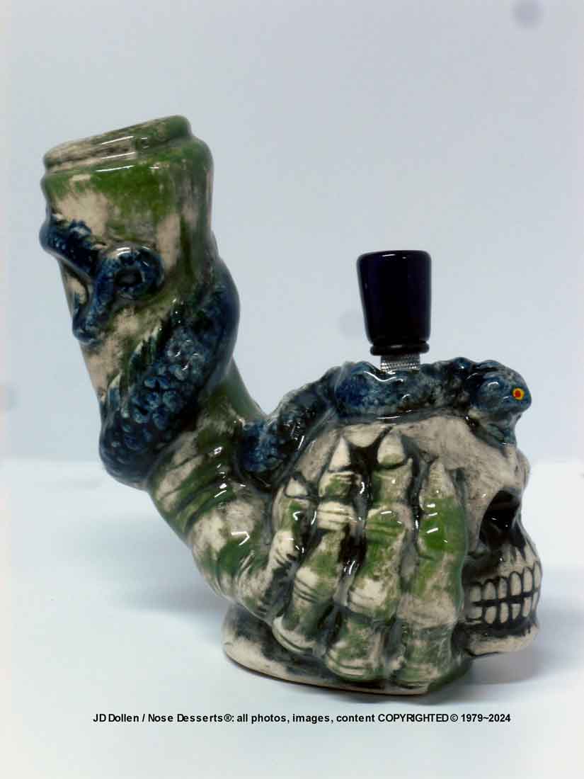 #1876: Classic Vintage Reproduction, Human Skull in Claw with Serpent, Rumph Style, Vintage - 1970's Classic, New Reproduction, Ceramic Glass Water Hookah Bong Tobacco Pipe, USA - FREE SHIPPING!