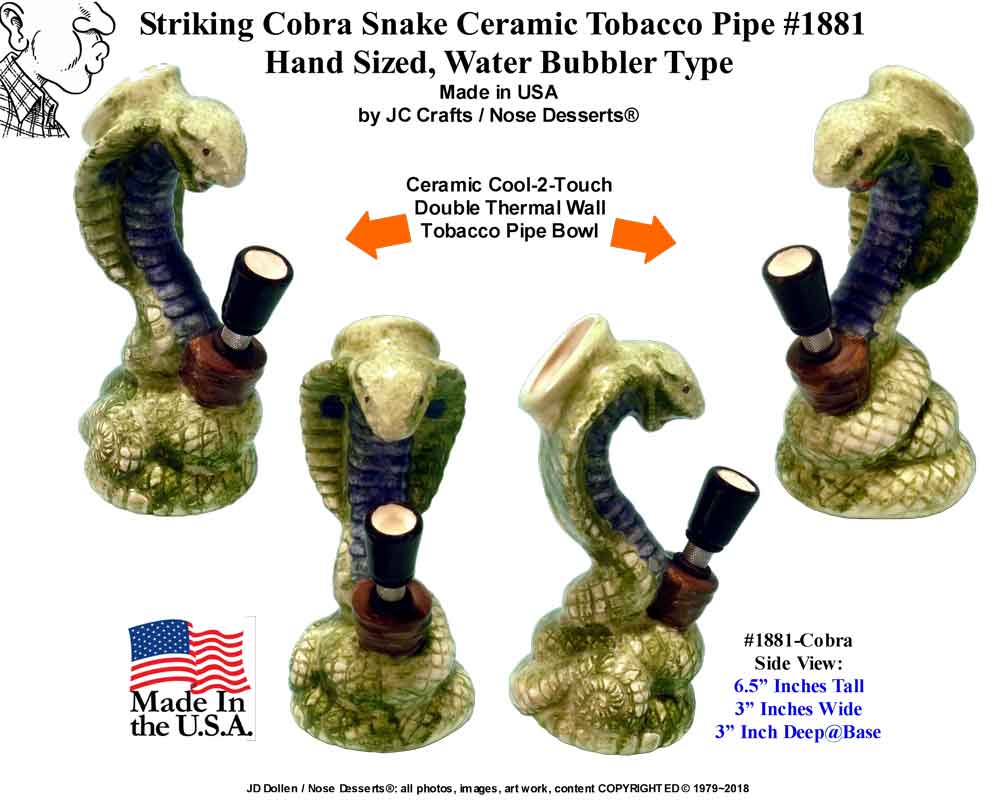 King Cobra Viper Hookah Ceramic Water bong Hookah Tobacco Pipe Rumph #1881, Made in USA - FREE SHIPPING!