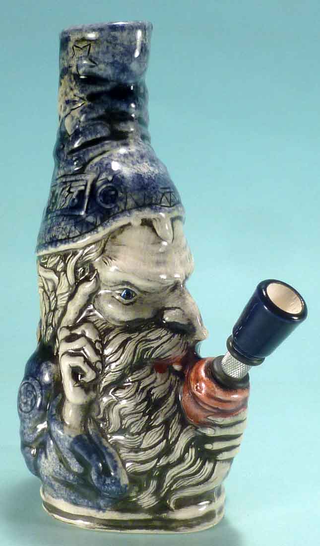 Classic Vintage Reproduction of Rumph Style, Magic Merlin Wizard Ceramic Glass Tobacco Bong Water Pipe, Made in USA, FREE SHIPPING!