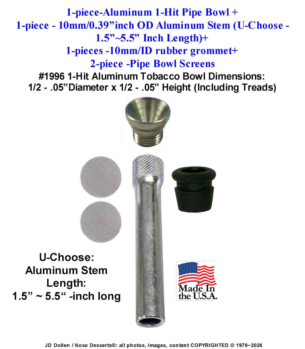 5 pieces Tobacco Bong Hookah Ceramic Glass Water Pipe Complete Set-Up Parts, Your Choice, 1.5 - Thru - 4.5-inch Stem+1-Hit Bowl+Grommet+Screens - FREE SHIPPING!