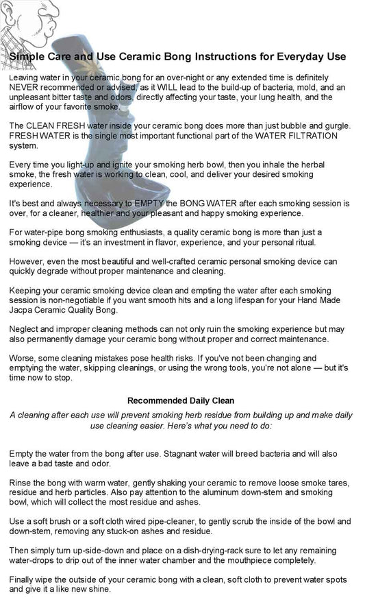 #0003:  Simple Care and Use Ceramic Bong Instructions for Everyday Use - NoseDesserts.com