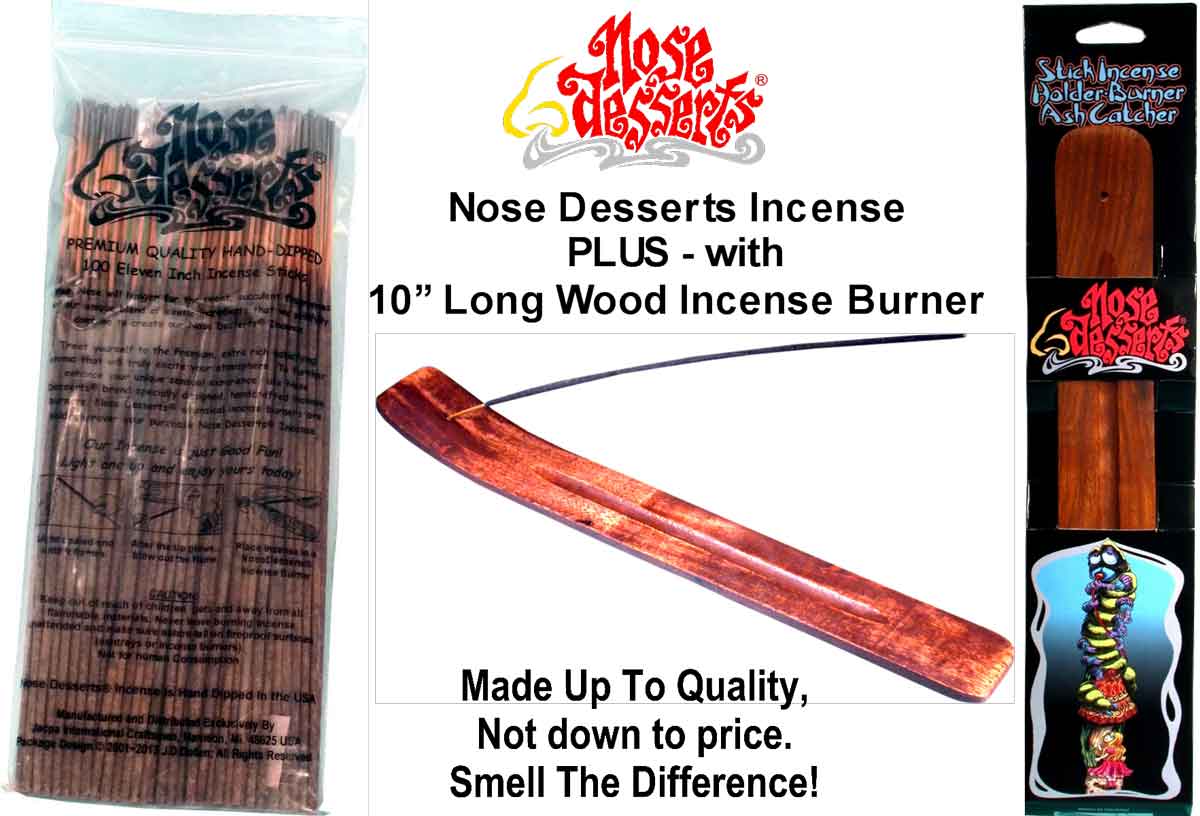 Nose Desserts Premium Incense 90~100-pcs 11-inch Sticks, U-Choose Scent, +PLUS Wood Incense Burner,