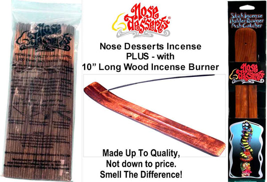 Nose Desserts Premium Incense 90~100-pcs 11-inch Sticks, U-Choose Scent, +PLUS Wood Incense Burner,