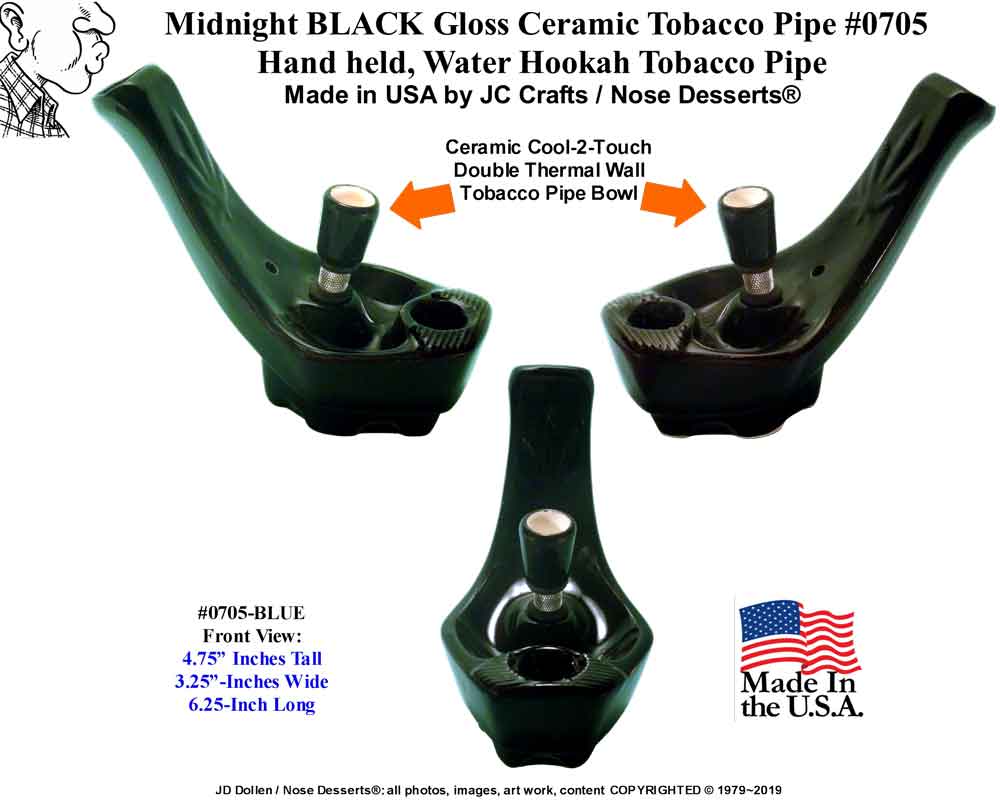 Classic Vintage Reproduction of 1970's JACPA Water-Pipe's, Cannabis Street Toke Style, Bent Neck Black and BLUE Ceramic Glass Vase Tobacco Bong Water Pipe - FREE SHIPPING!