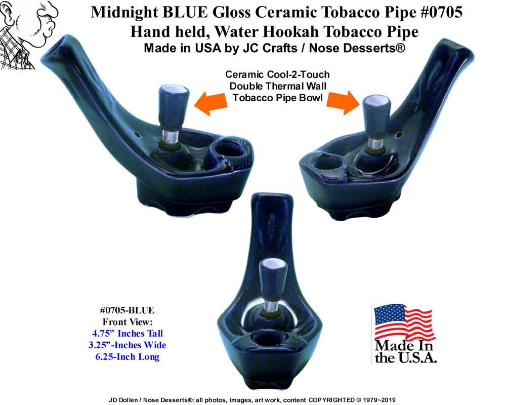 Classic Vintage Reproduction of 1970's JACPA Water-Pipe's, Cannabis Street Toke Style, Bent Neck Black and BLUE Ceramic Glass Vase Tobacco Bong Water Pipe - FREE SHIPPING!