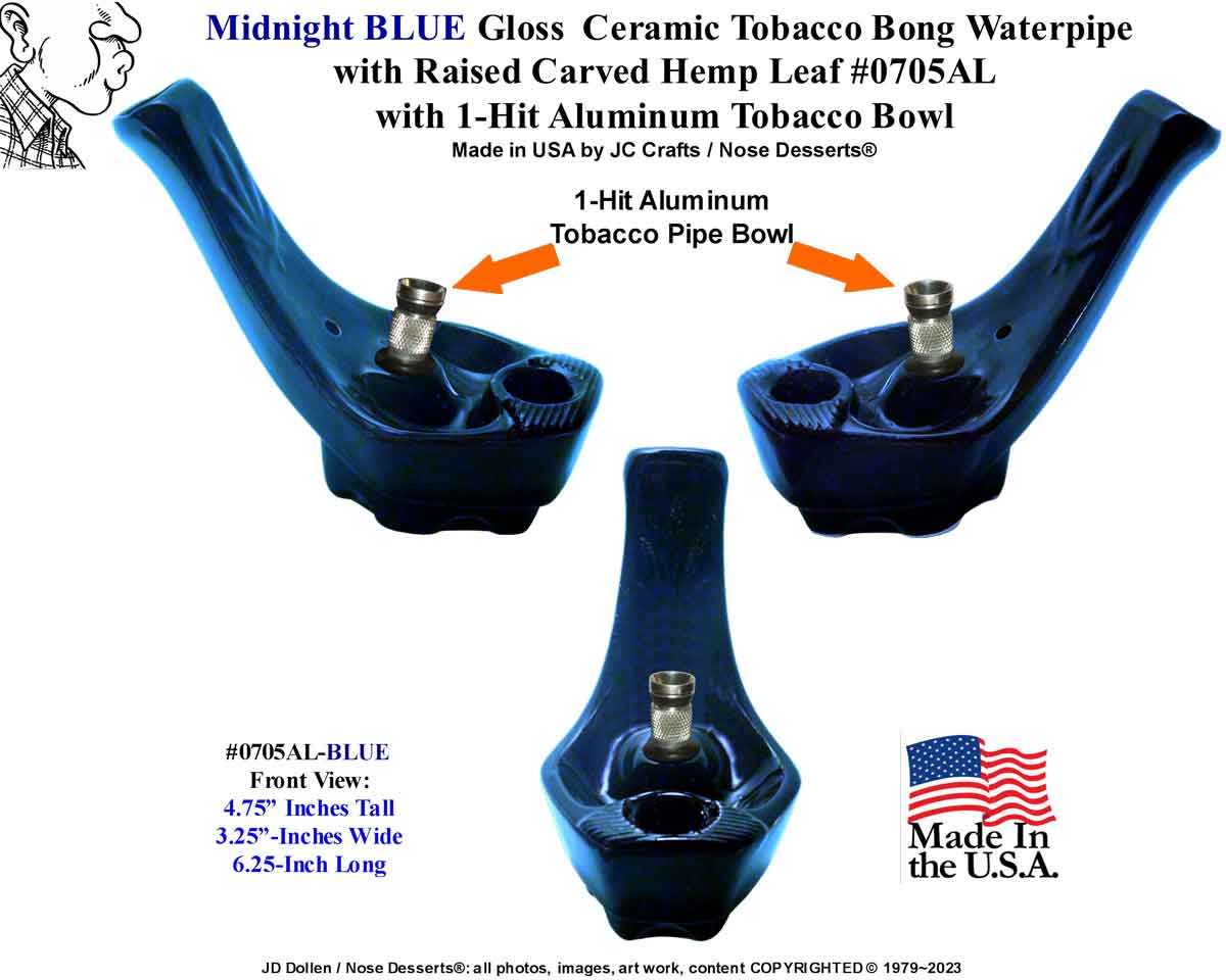 Classic Vintage Reproduction of 1970's JACPA Water-Pipe's, Cannabis Street Toke Style, Bent Neck Black and BLUE Ceramic Glass Vase Tobacco Bong Water Pipe - FREE SHIPPING!