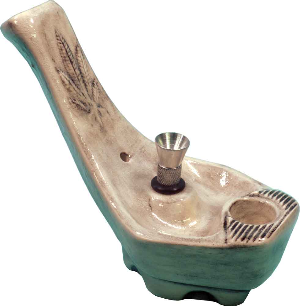 #0705SE: Classic Vintage Reproduction of Original 1978 JACPA ‘Cannabis Street’, Antique White Wash Ceramic Glass Tobacco Bong Water Pipe - FREE SHIPPING!