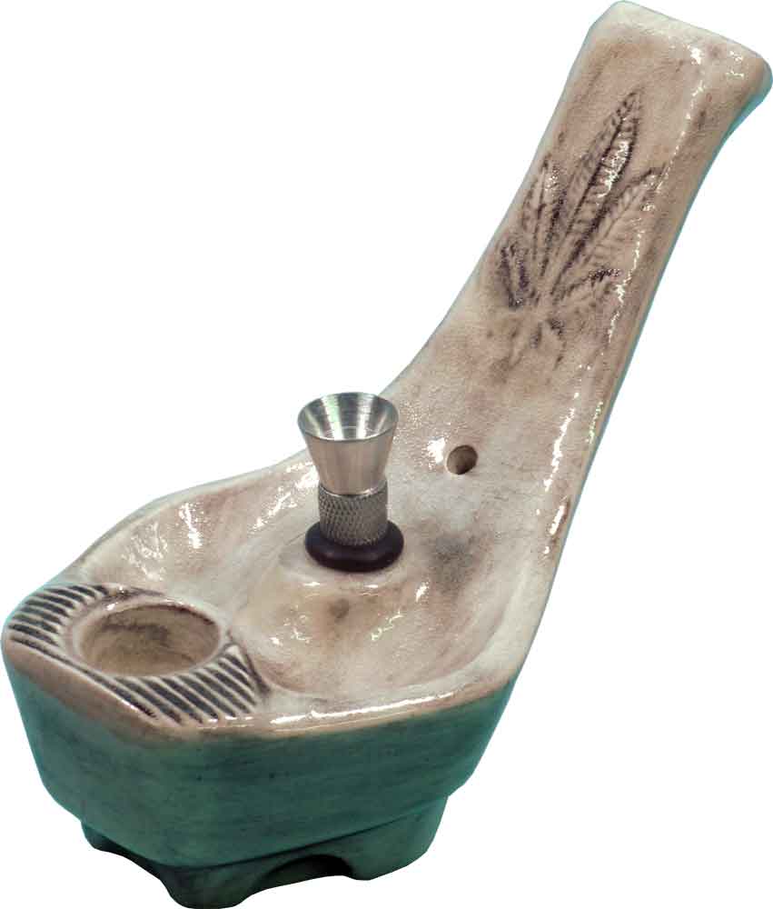 #0705SE: Classic Vintage Reproduction of Original 1978 JACPA ‘Cannabis Street’, Antique White Wash Ceramic Glass Tobacco Bong Water Pipe - FREE SHIPPING!
