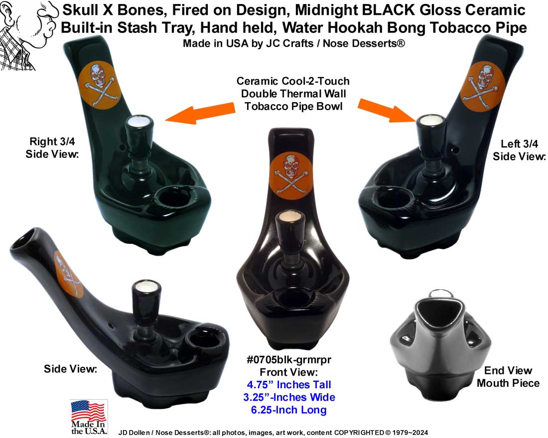 Classic Vintage Reproduction of 1970's JACPA Water-Pipe's, Cannabis Street Toke Style, Bent Neck Black and BLUE Ceramic Glass Vase Tobacco Bong Water Pipe - FREE SHIPPING!