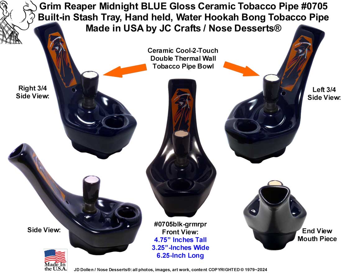 Classic Vintage Reproduction of 1970's JACPA Water-Pipe's, Cannabis Street Toke Style, Bent Neck Black and BLUE Ceramic Glass Vase Tobacco Bong Water Pipe - FREE SHIPPING!