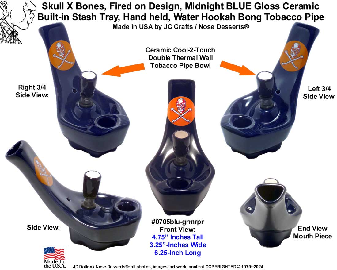 Classic Vintage Reproduction of 1970's JACPA Water-Pipe's, Cannabis Street Toke Style, Bent Neck Black and BLUE Ceramic Glass Vase Tobacco Bong Water Pipe - FREE SHIPPING!