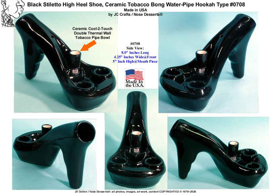 Classic 1978 Black Stiletto Shoe Tobacco Bong Water pipe Ceramic Glass USA - FREE SHIPPING!