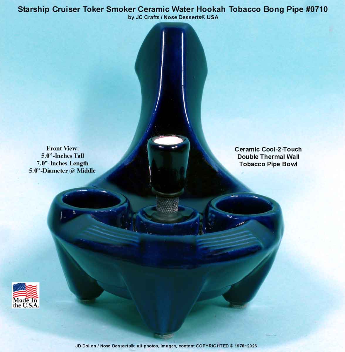 Classic Vintage Style 1978 STARSHIP ENTERPRISE Tobacco Bong Water pipe BLUE Ceramic Glass - FREE SHIPPING!