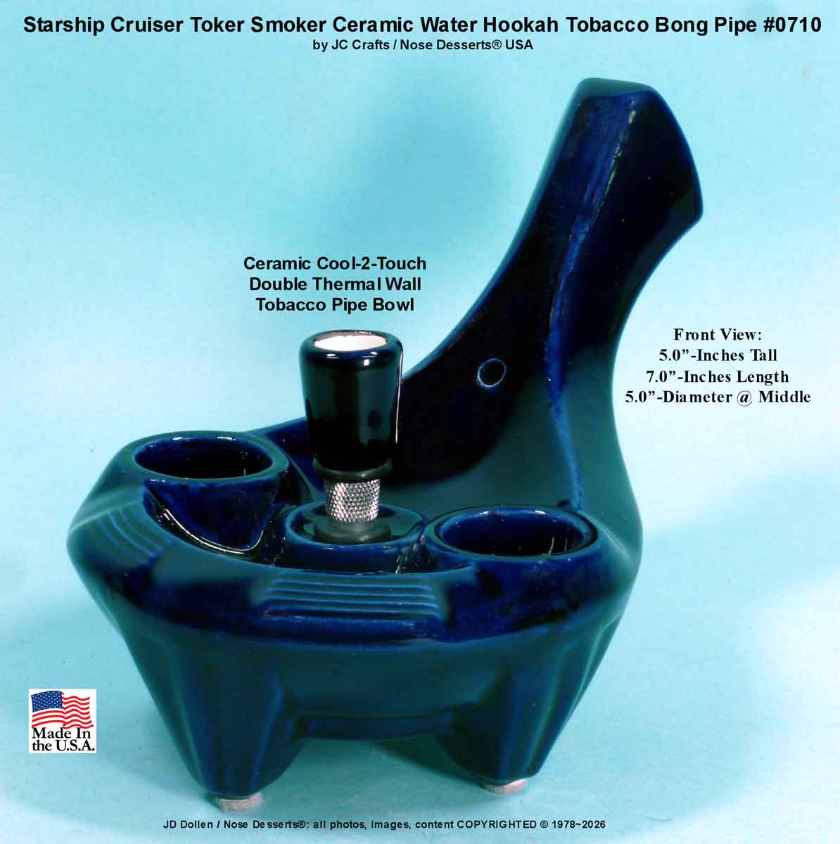Classic Vintage Style 1978 STARSHIP ENTERPRISE Tobacco Bong Water pipe BLUE Ceramic Glass - FREE SHIPPING!