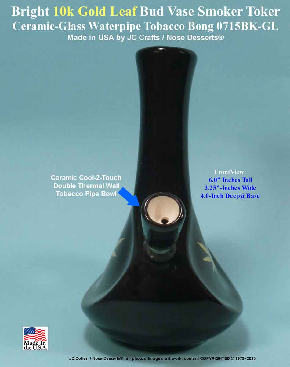 #0715: Classic Vintage Reproduction, Laid Back Bud Vase with “Gold Leaf” Killer Toker Ceramic Glass Water Pipe Tobacco Hookah Bong  - FREE SHIPPING!