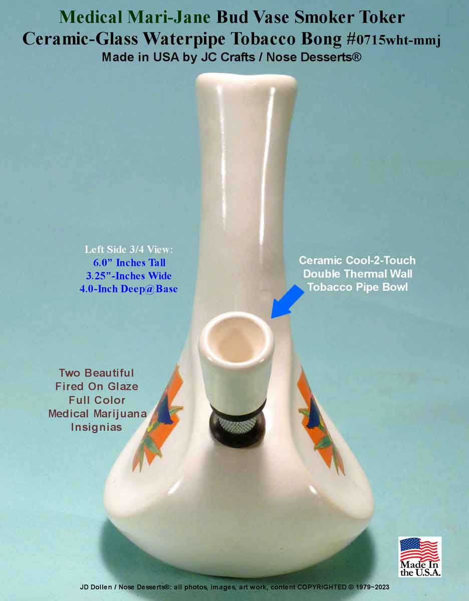 #0715: Classic Vintage Reproduction, Laid Back Bud Vase with “Medical Leaf” Killer Toker Ceramic Glass Water Pipe Tobacco Hookah Bong  - FREE SHIPPING!