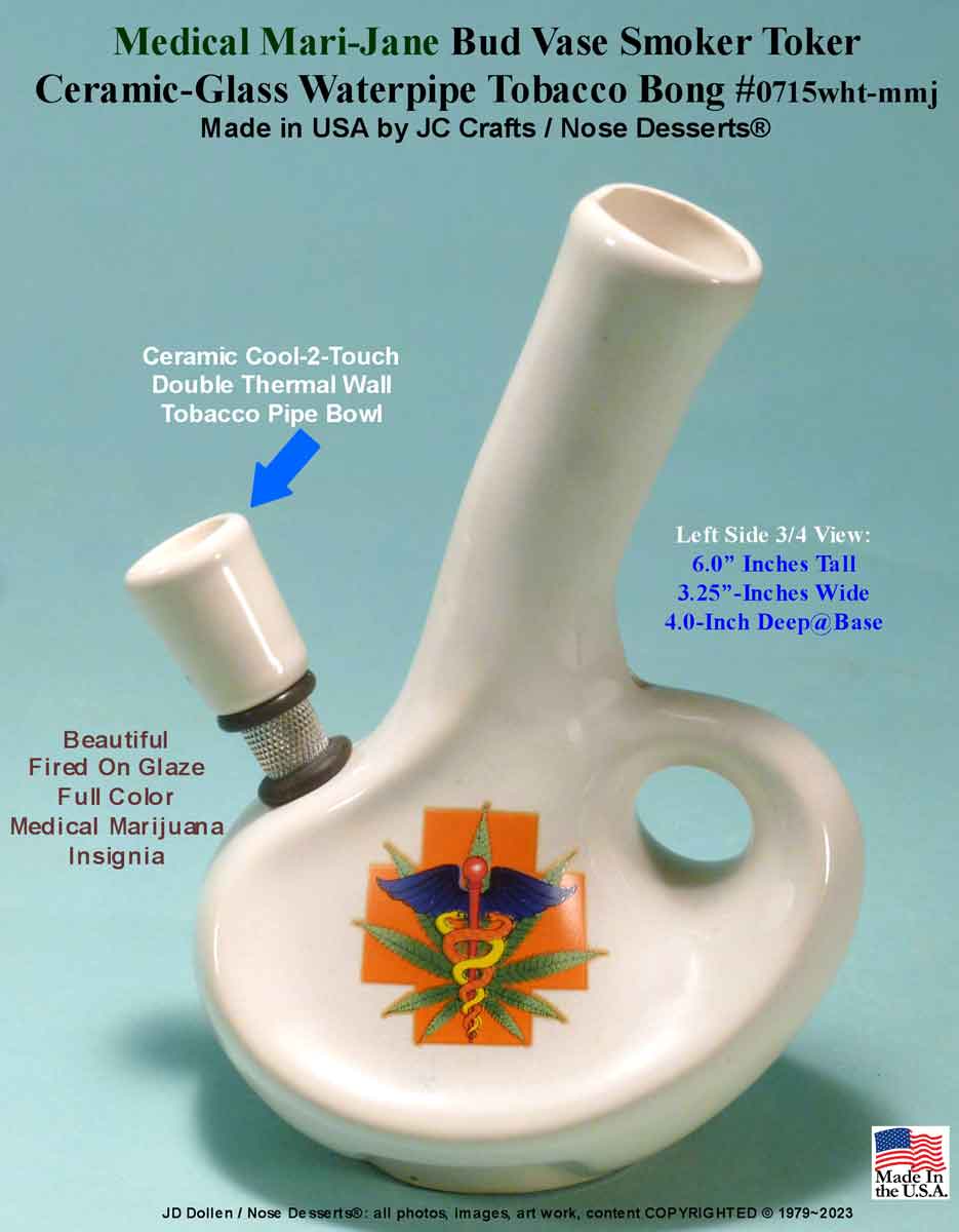 #0715: Classic Vintage Reproduction, Laid Back Bud Vase with “Medical Leaf” Killer Toker Ceramic Glass Water Pipe Tobacco Hookah Bong  - FREE SHIPPING!