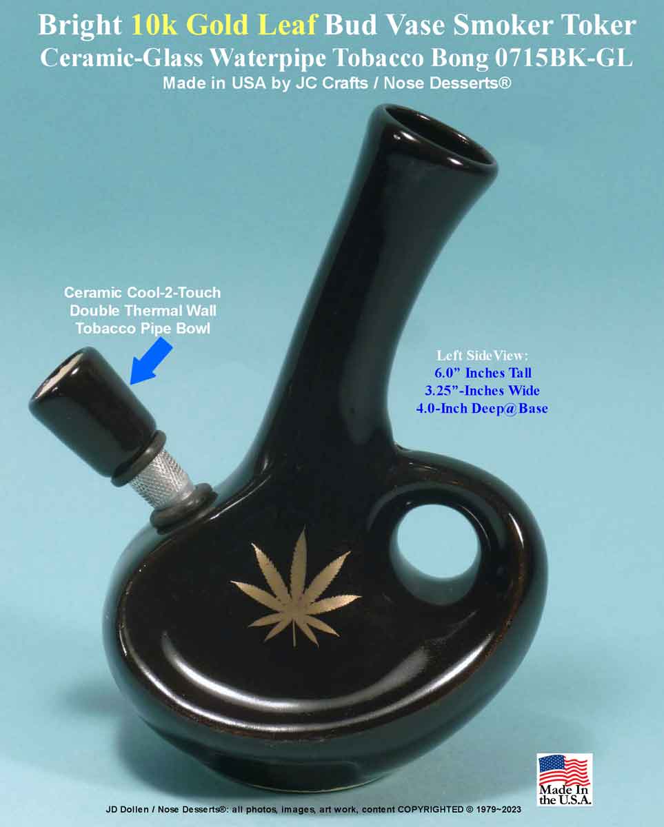 #0715: Classic Vintage Reproduction, Laid Back Bud Vase with “Gold Leaf” Killer Toker Ceramic Glass Water Pipe Tobacco Hookah Bong  - FREE SHIPPING!