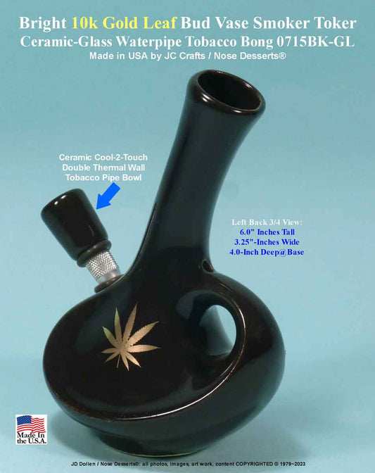 #0715: Classic Vintage Reproduction, Laid Back Bud Vase with “Gold Leaf” Killer Toker Ceramic Glass Water Pipe Tobacco Hookah Bong  - FREE SHIPPING!