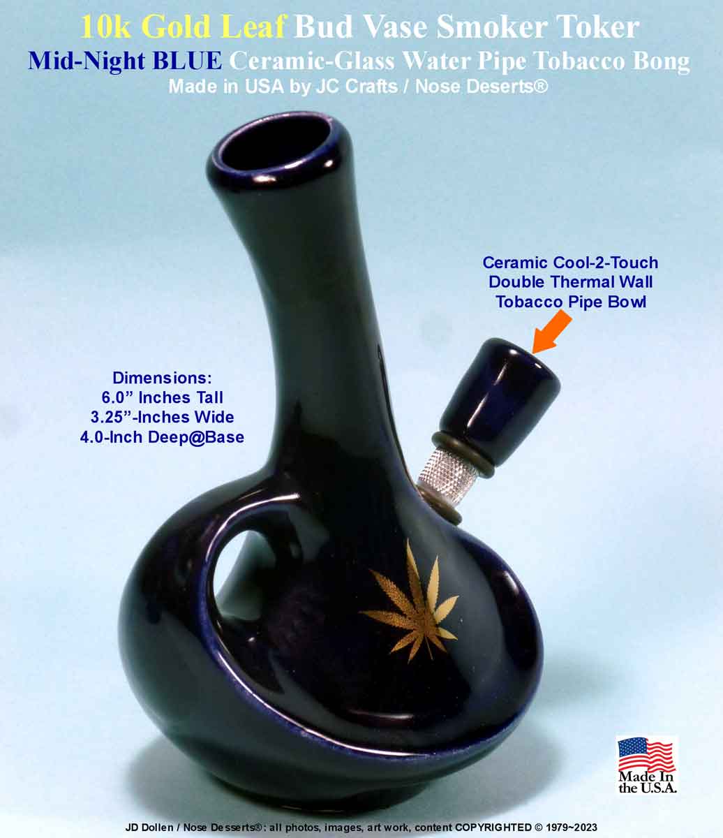 #0715: Classic Vintage Reproduction, Laid Back Bud Vase with “Gold Leaf” Killer Toker Ceramic Glass Water Pipe Tobacco Hookah Bong  - FREE SHIPPING!