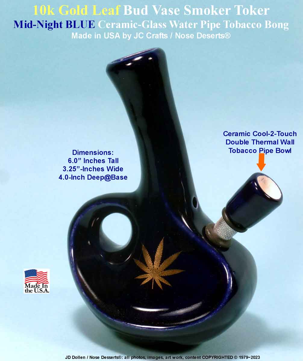 #0715: Classic Vintage Reproduction, Laid Back Bud Vase with “Gold Leaf” Killer Toker Ceramic Glass Water Pipe Tobacco Hookah Bong  - FREE SHIPPING!