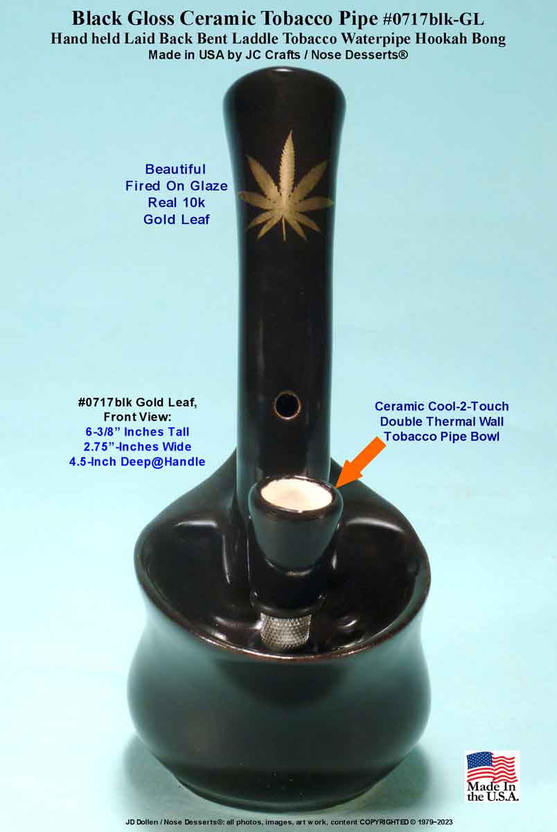 #0717SE: Classic Vintage 1978 Reproduction, "Jacpa Waterpipe Design" Old School, Laid Back Big Hit - Tobacco Bong Waterpipe, Metallic Gold Leaf Fired-On Design, Ceramic Glass - FREE SHIPPING!