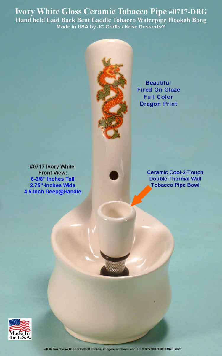 #0717SE-Wht-Drg: American Classic Vintage 1978 Reproduction, Jacpa Waterpipe - Laid Back Big Hit with “Asian Long Dragon” Killer Ceramic Glass Water Pipe Tobacco Hookah Bong - FREE SHIPPING!