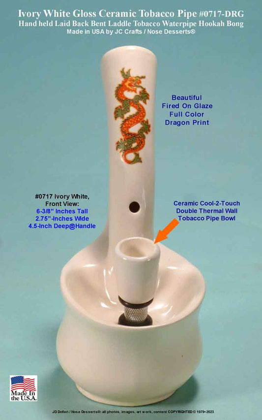 #0717SE-Wht-Drg: American Classic Vintage 1978 Reproduction, Jacpa Waterpipe - Laid Back Big Hit with “Asian Long Dragon” Killer Ceramic Glass Water Pipe Tobacco Hookah Bong - FREE SHIPPING!