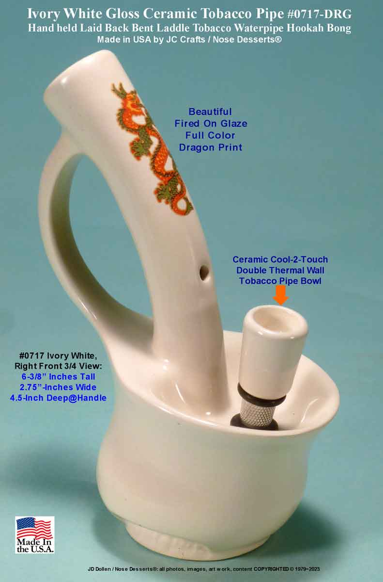 #0717SE-Wht-Drg: American Classic Vintage 1978 Reproduction, Jacpa Waterpipe - Laid Back Big Hit with “Asian Long Dragon” Killer Ceramic Glass Water Pipe Tobacco Hookah Bong - FREE SHIPPING!