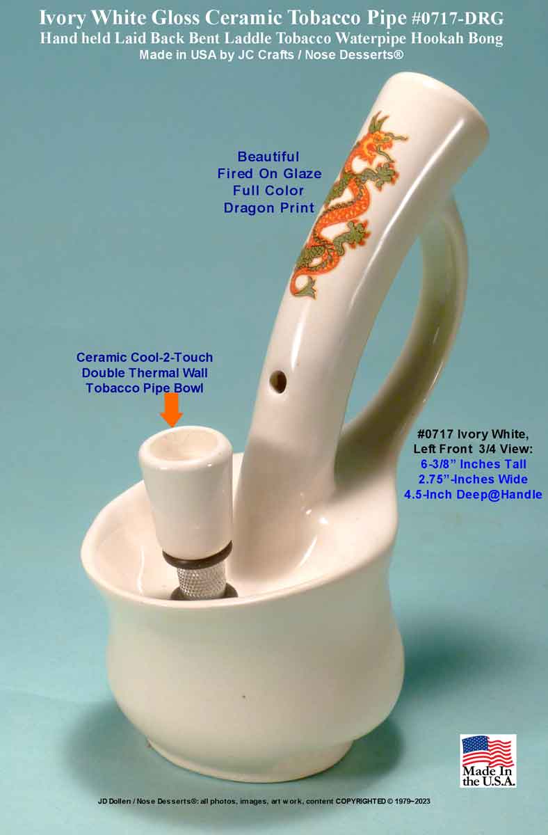 #0717SE-Wht-Drg: American Classic Vintage 1978 Reproduction, Jacpa Waterpipe - Laid Back Big Hit with “Asian Long Dragon” Killer Ceramic Glass Water Pipe Tobacco Hookah Bong - FREE SHIPPING!