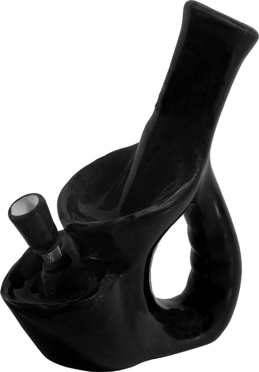 #0723Blk: Classic Vintage 1970's Reproduction of, 'Glass Head' Crusher Style, Tobacco Bong Hookah Water Pipe Black Ceramic Glass USA- FREE SHIPPING!