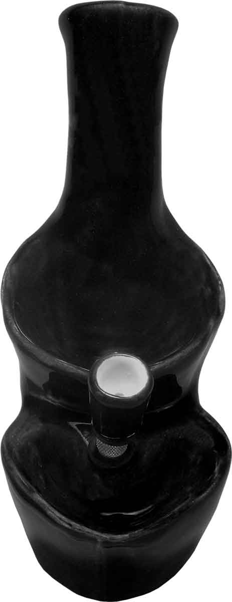 #0723Blk: Classic Vintage 1970's Reproduction of, 'Glass Head' Crusher Style, Tobacco Bong Hookah Water Pipe Black Ceramic Glass USA- FREE SHIPPING!