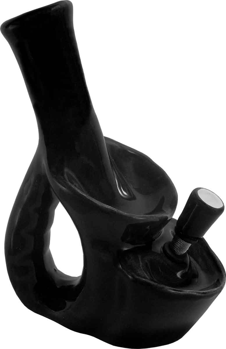 #0723Blk: Classic Vintage 1970's Reproduction of, 'Glass Head' Crusher Style, Tobacco Bong Hookah Water Pipe Black Ceramic Glass USA- FREE SHIPPING!