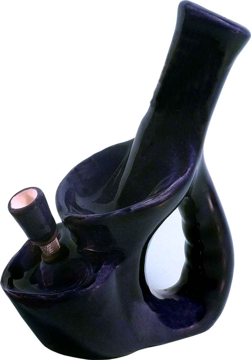 #0723Blu: Classic Vintage 1970's Reproduction of, 'Glass Head' Crusher Style, Tobacco Bong Hookah Water Pipe Midnight Blue Ceramic Glass USA- FREE SHIPPING!