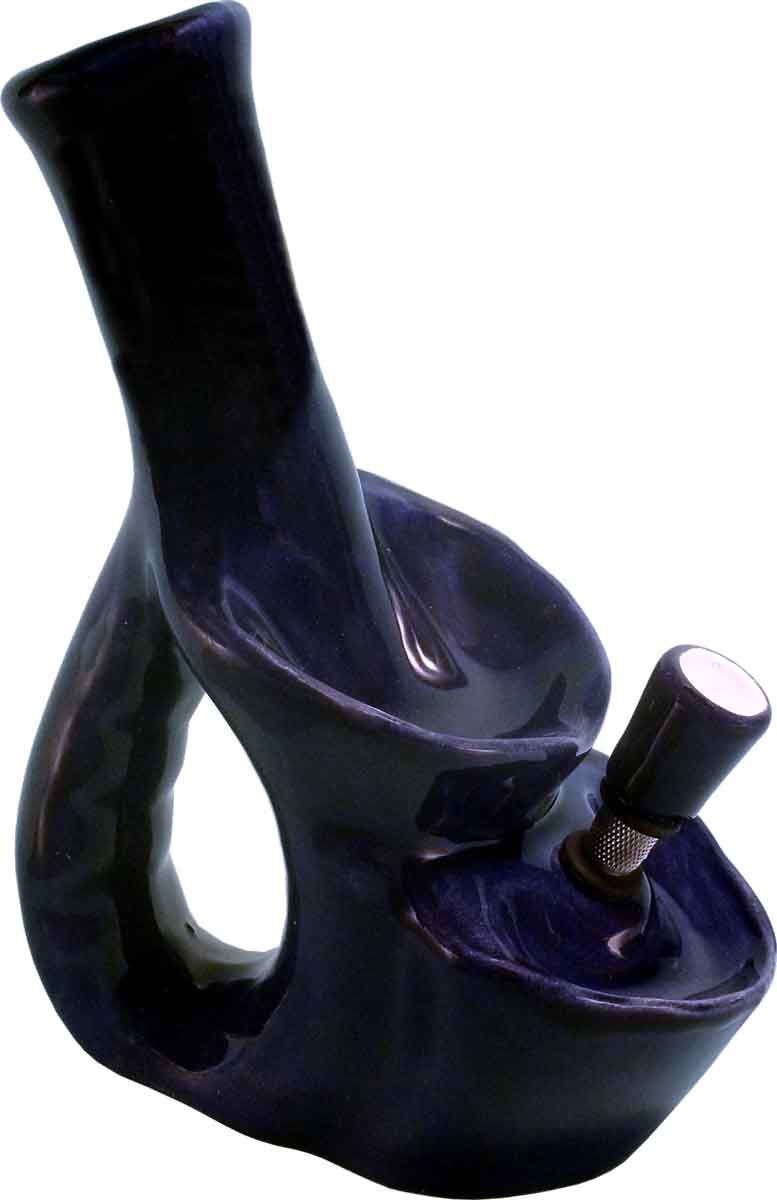 #0723Blu: Classic Vintage 1970's Reproduction of, 'Glass Head' Crusher Style, Tobacco Bong Hookah Water Pipe Midnight Blue Ceramic Glass USA- FREE SHIPPING!
