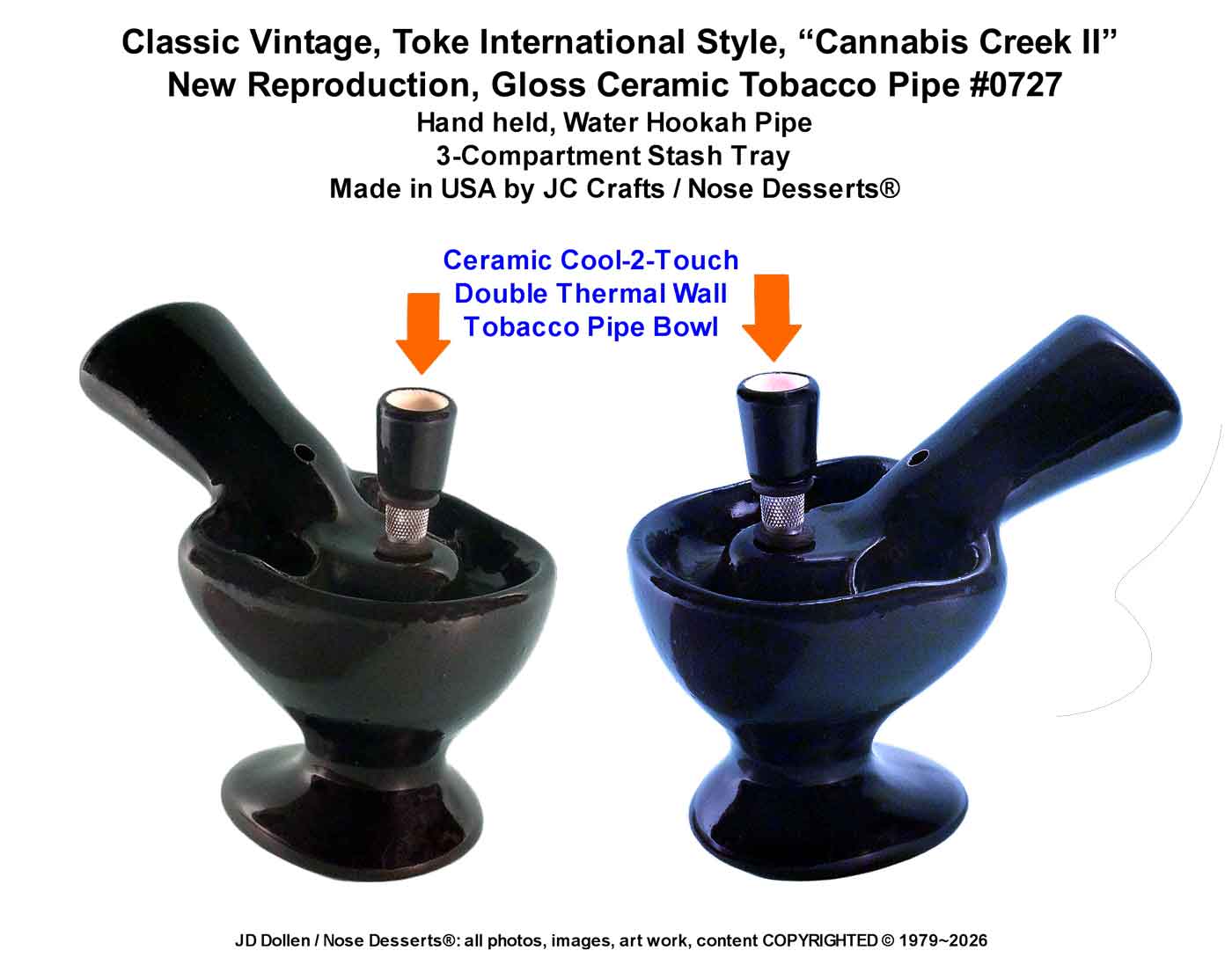 #0727: Classic Vintage 1970's Reproduction, Toke International 'Cannabis Creek II', 3-Compartment Stash Tray Ceramic Glass Water Tobacco Bong Pipe - FREE SHIPPING