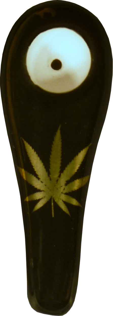 #0729GL: Tear Drop Style, Ceramic – Glass, Large, Tobacco Pocket Pipe with Bright Gold-Tone Leaf Design, FREE SHIPPING!