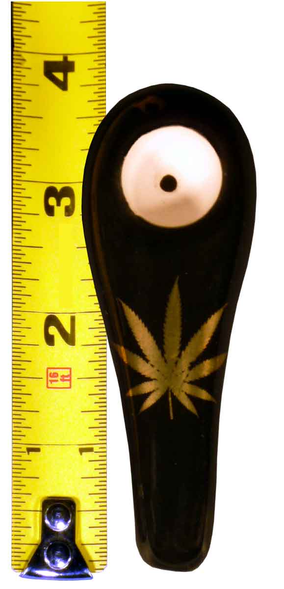 #0729GL: Tear Drop Style, Ceramic – Glass, Large, Tobacco Pocket Pipe with Bright Gold-Tone Leaf Design, FREE SHIPPING!