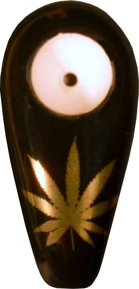 #0730GL: Tear Drop Style, Ceramic – Glass, Medium Size, Tobacco Pocket Pipe with Bright Gold-Tone Leaf Design, FREE SHIPPING!