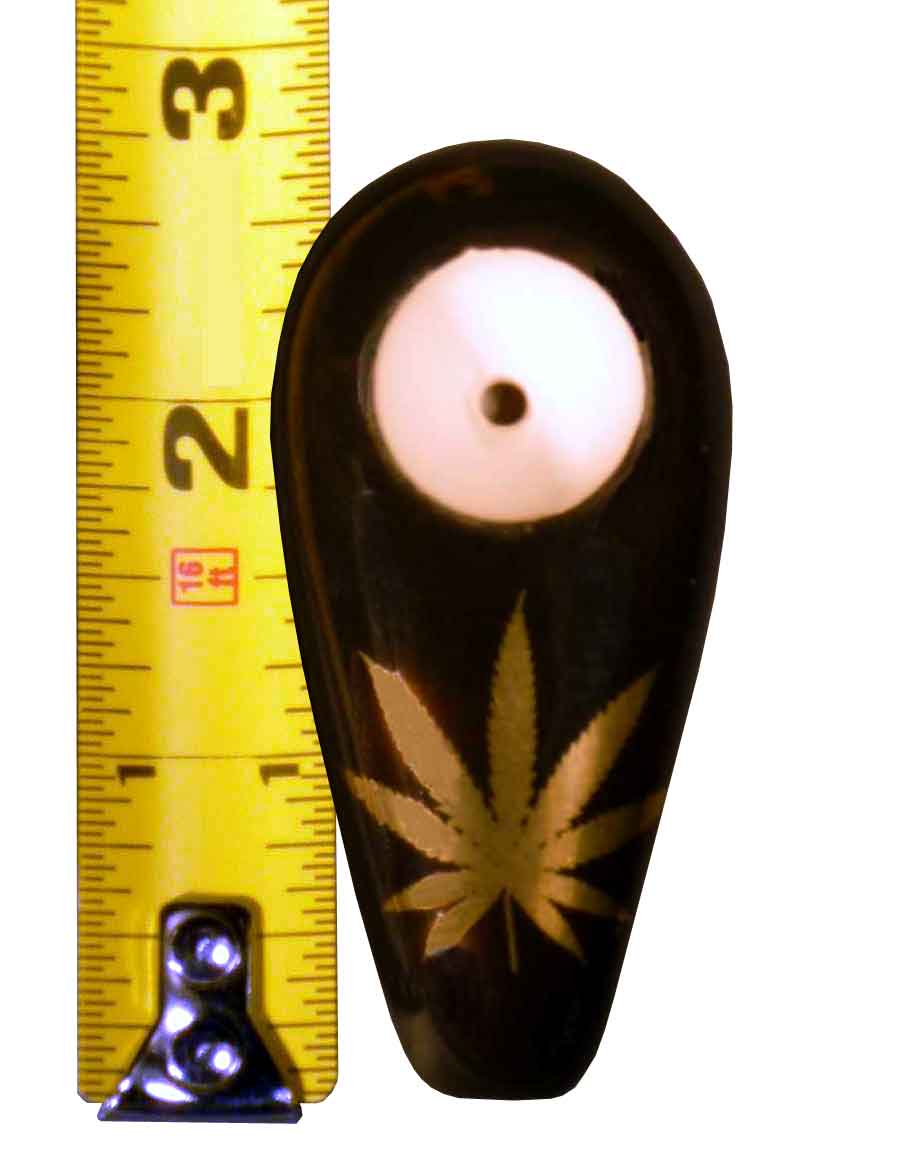 #0730GL: Tear Drop Style, Ceramic – Glass, Medium Size, Tobacco Pocket Pipe with Bright Gold-Tone Leaf Design, FREE SHIPPING!