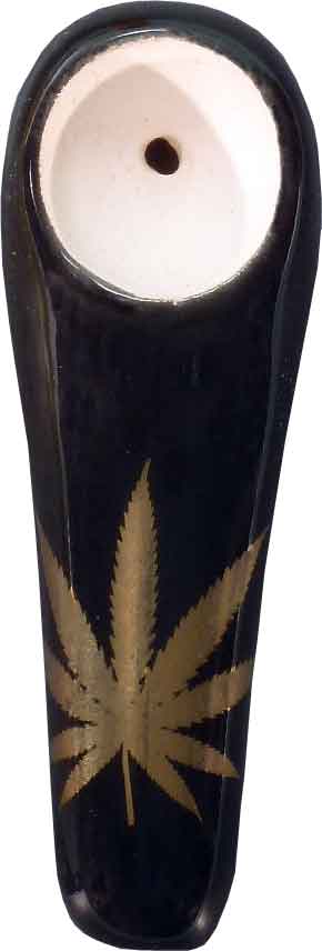 #0731GL: Tear Drop Style, Ceramic – Glass, Medium Size, Tobacco Pocket Pipe with Bright Gold-Tone Leaf Design, FREE SHIPPING! (Copy)