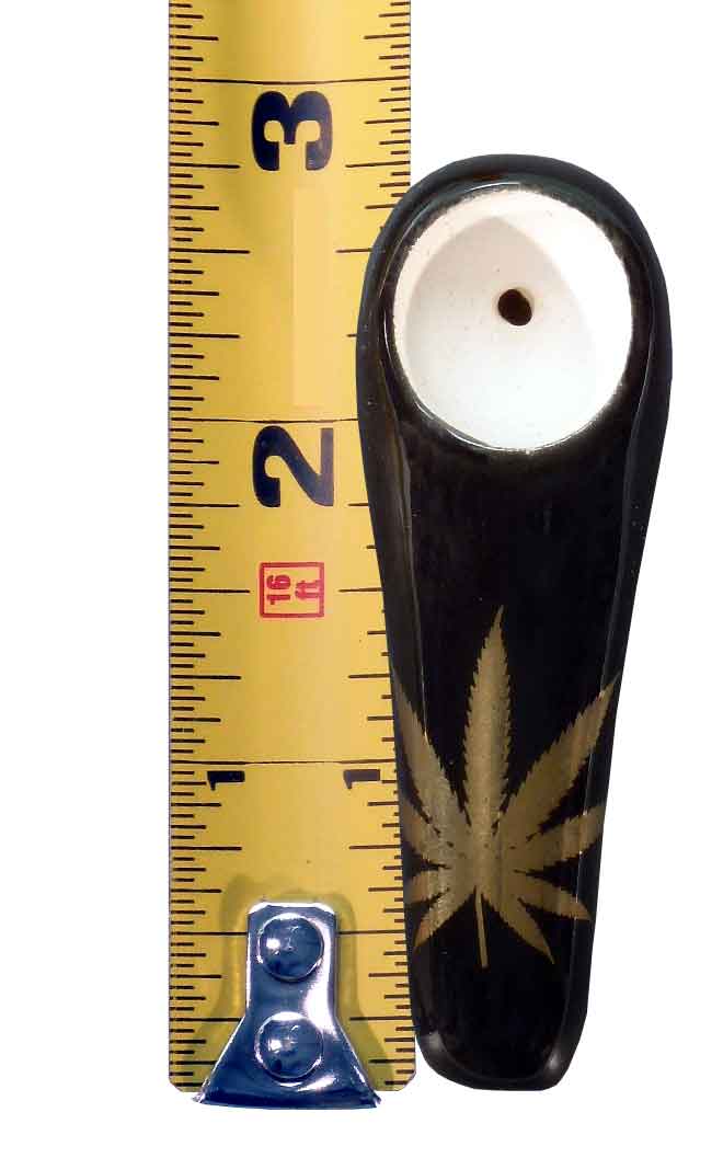 #0731GL: Tear Drop Style, Ceramic – Glass, Medium Size, Tobacco Pocket Pipe with Bright Gold-Tone Leaf Design, FREE SHIPPING! (Copy)