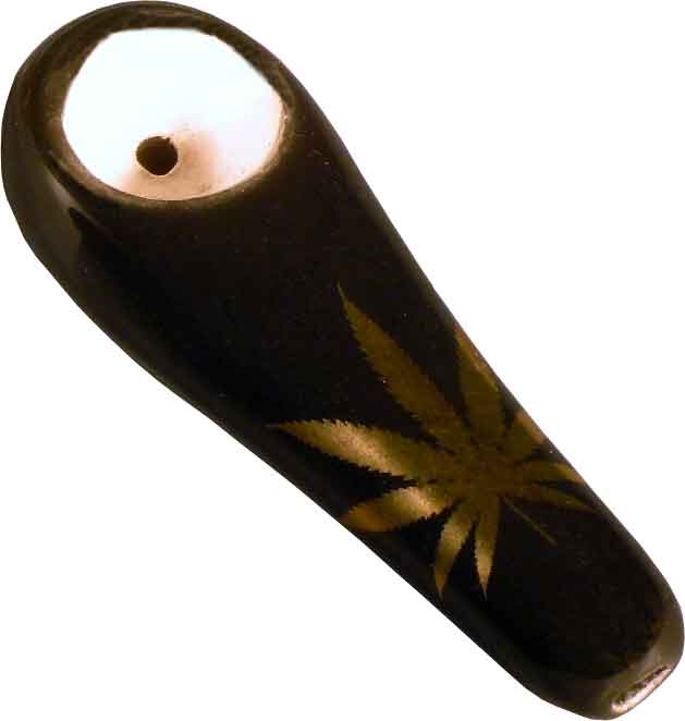 #0731GL: Tear Drop Style, Ceramic – Glass, Medium Size, Tobacco Pocket Pipe with Bright Gold-Tone Leaf Design, FREE SHIPPING! (Copy)